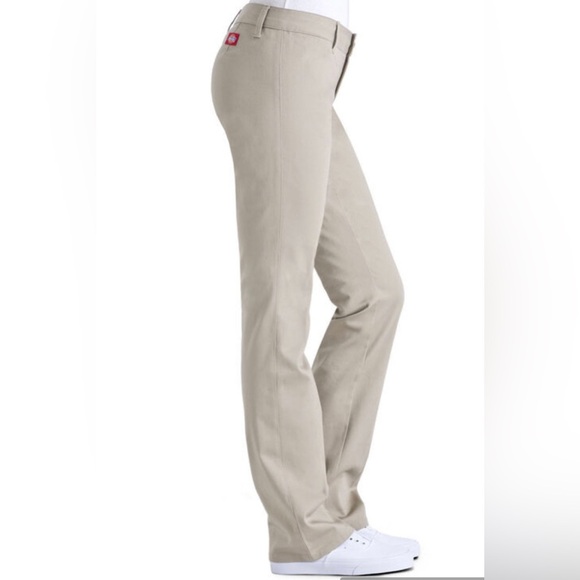 Dickies Girl Juniors' Dealer No Pocket Straight Leg Pants, Khaki - Picture 2 of 8